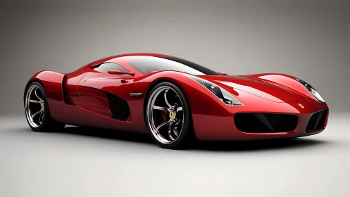 Red concept supercar in glossy studio-rendered three quarter view.