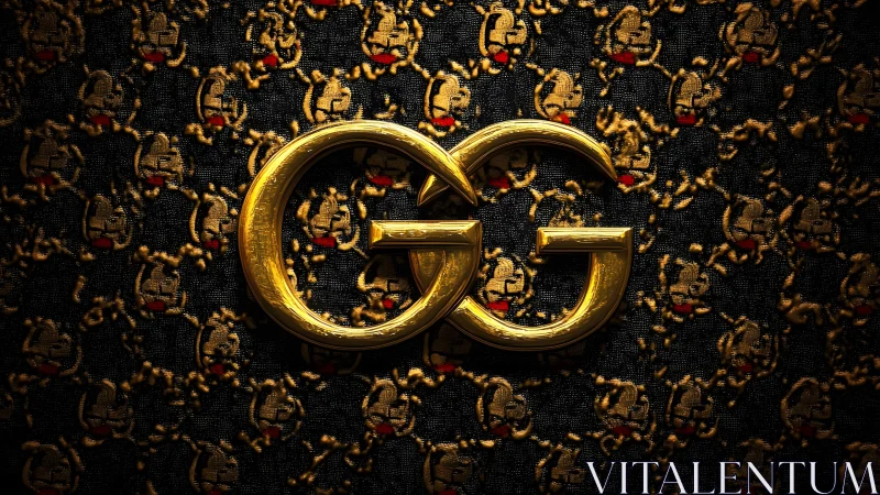 Luxurious Gold Double G Logo on Elegant Patterned Background.