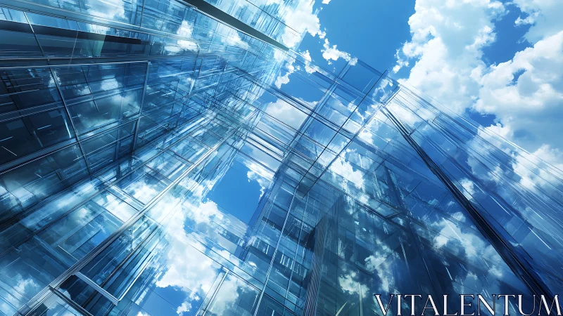 Modern Glass Towers Rise Against Bright Blue Sky and Clouds
