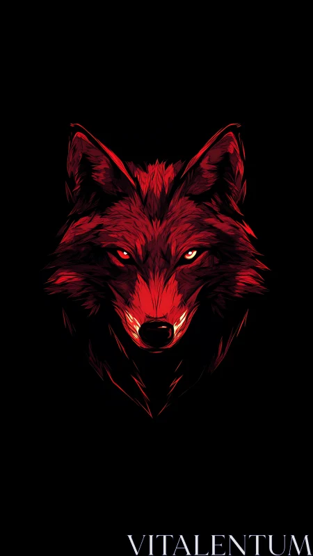 Red wolf head illustration on stark black background.