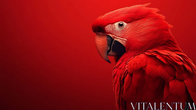 Vibrant Scarlet Macaw Portrait on Bold Red Background.