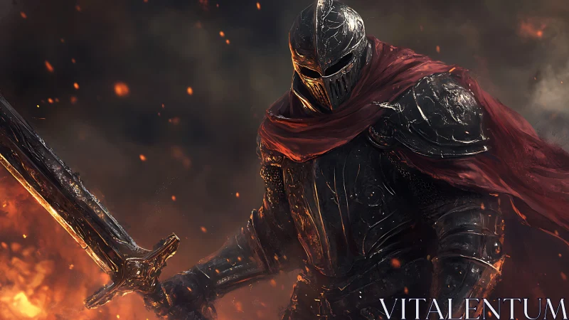 Ember-lit knight stands strong in glowing armor and scarlet cloak