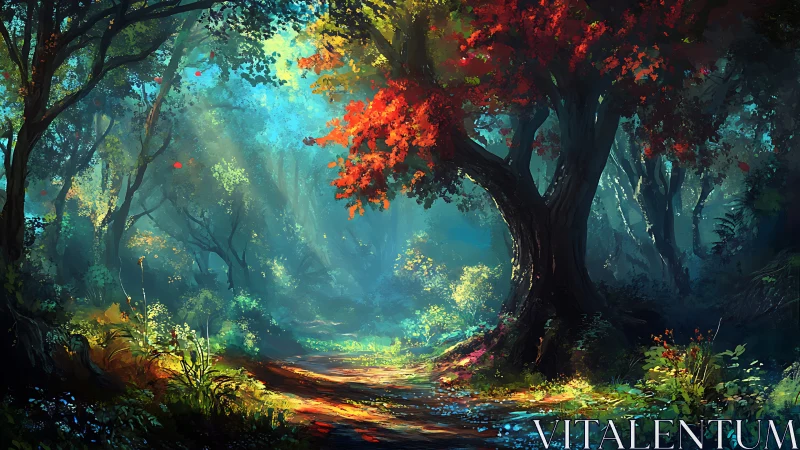 Luminous Woods: Where Autumn Bleeds Into Enchanted Dreams.