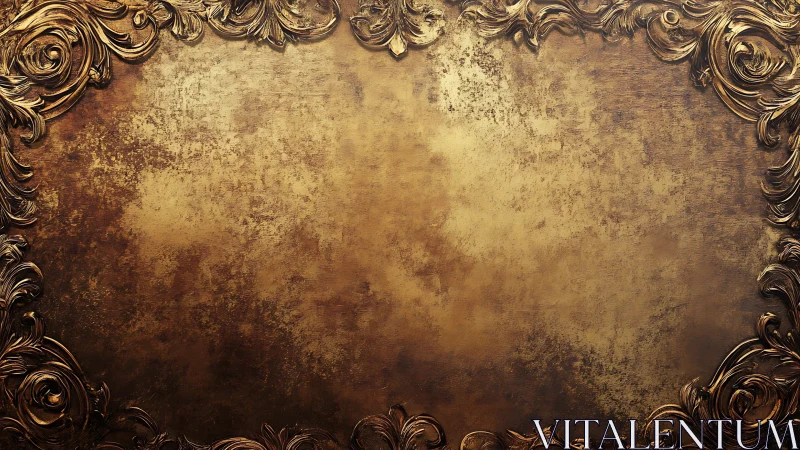 Ornate golden frame surrounds a richly textured vintage panel