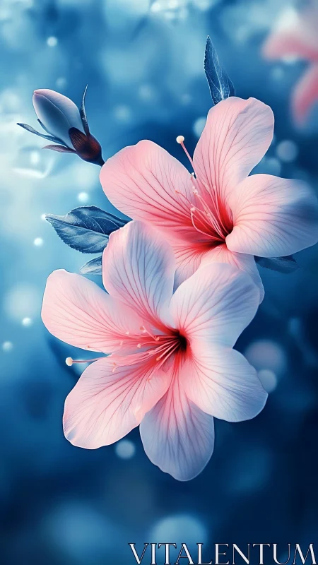 Pink Flowers in Blue Serenity.