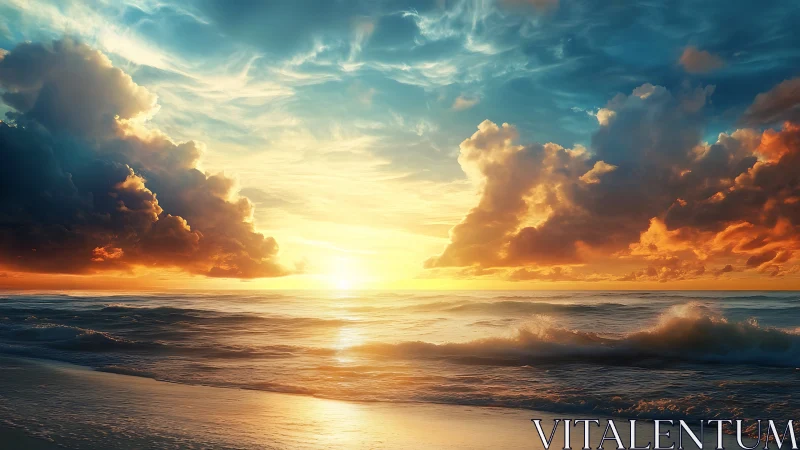 Sunset tide ignites stormborn clouds in molten color dream.