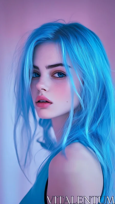 High-saturation cyan portrait with soft depth-of-field lighting study