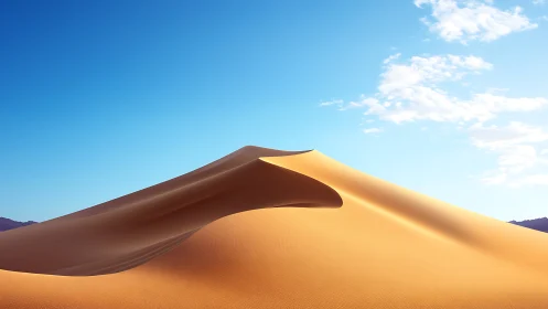 Golden desert dune curves beneath a clear blue sky.