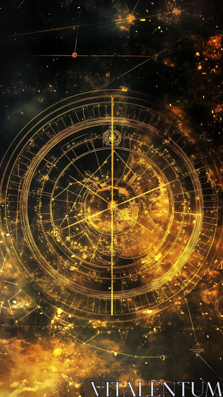 Golden astral navigation dial in luminous celestial grid.