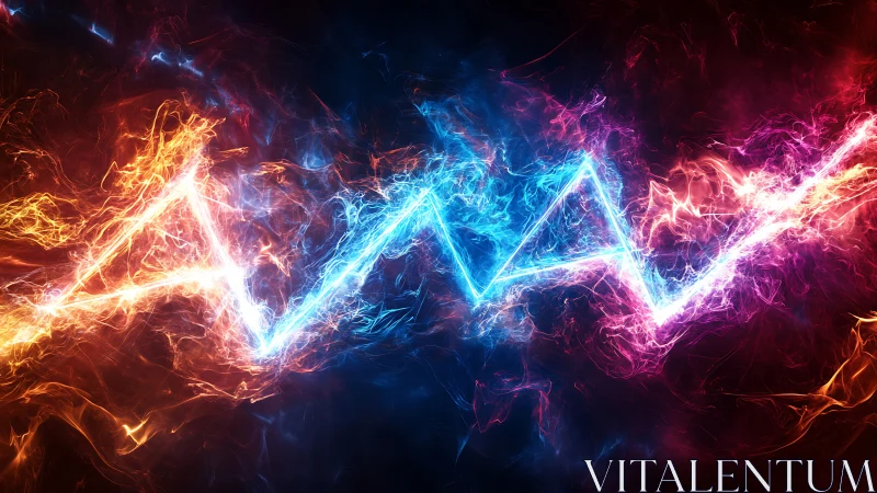 Neon energy waveform splitting fire, ice, and plasma fields.