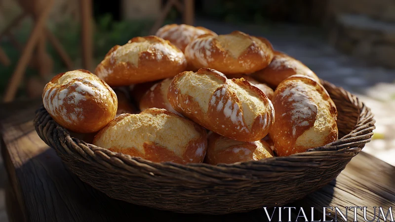 Freshly Baked Artisan Rolls in Woven Basket