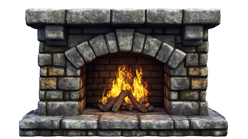 Medieval Stone Fireplace with Active Flame Rendering.