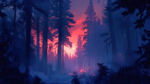 Mystical Forest Ablaze with Aurora Fire and Midnight Mist.