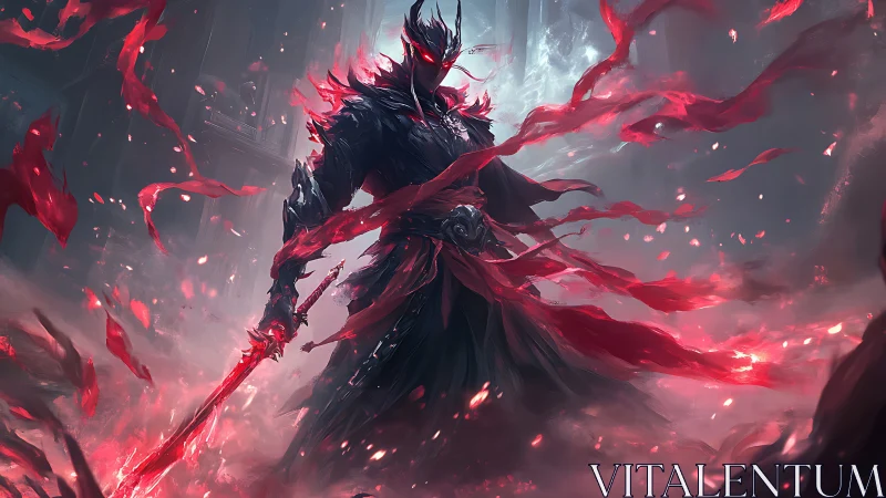 Armored shadow warlord commands crimson spectral energy