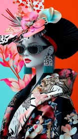 Bold floral muse in jeweled shades and modern kimono style.
