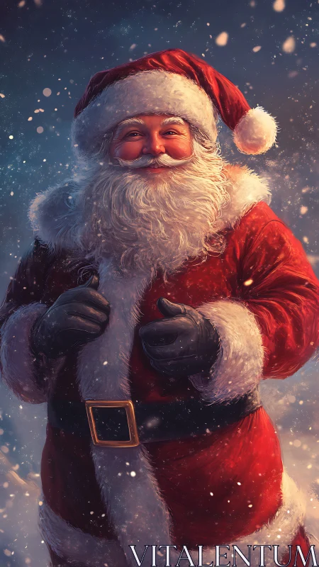 Chromatic portrait of winter-clad festive courier figure.