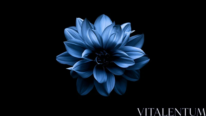 Blue Dahlia Against Black: Luminous Petals in Dramatic Isolation.