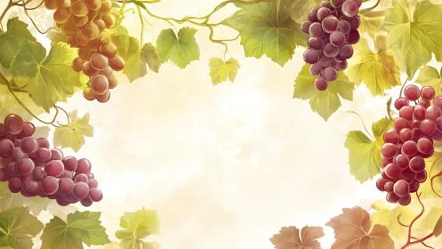 Sunlit grape arbor halo framing a dreamy vintage harvest.