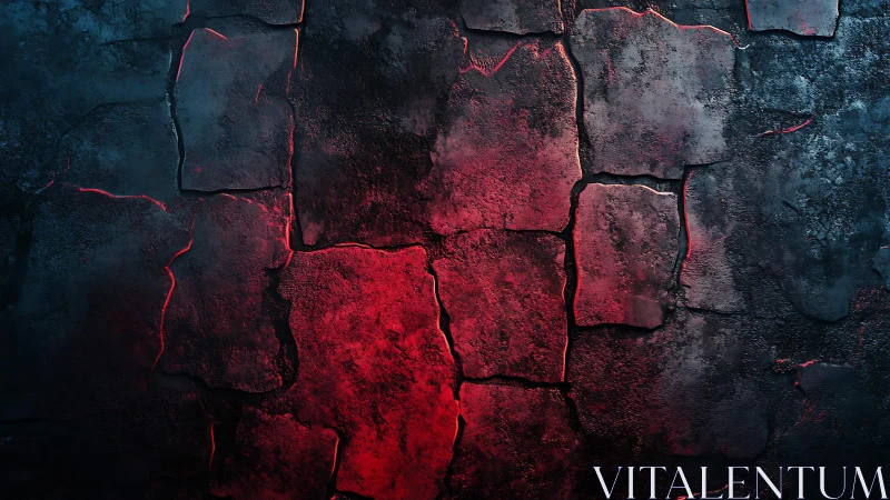 Cracked Stone Wall with Red and Blue Dramatic Lighting Effect.