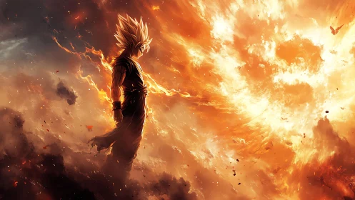 Solar storm warrior crowned in blazing celestial fury.