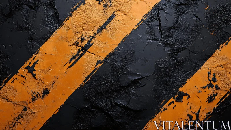 Grunge Black Asphalt with Bold Orange Stripes, Abstract Texture.