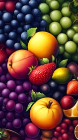 Highly saturated digital still life renders assorted glossy fruits