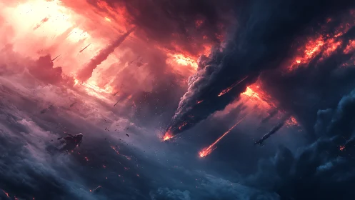 Cataclysmic Celestial Impact: Rendered Meteoric Descent.