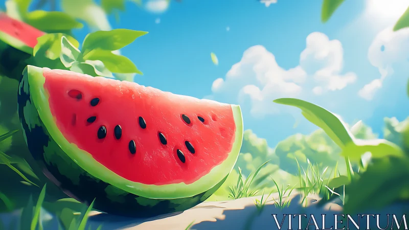 Sunlit watermelon slice promises a sweet summer moment