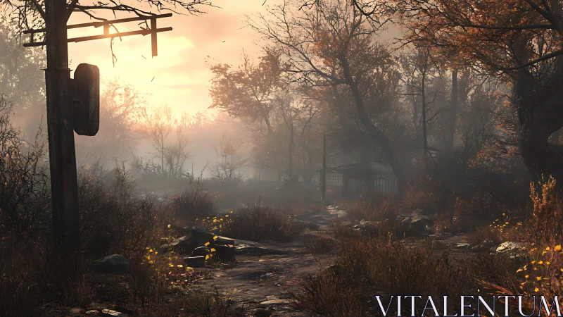 Rust and dusk negotiate over an abandoned autumn road