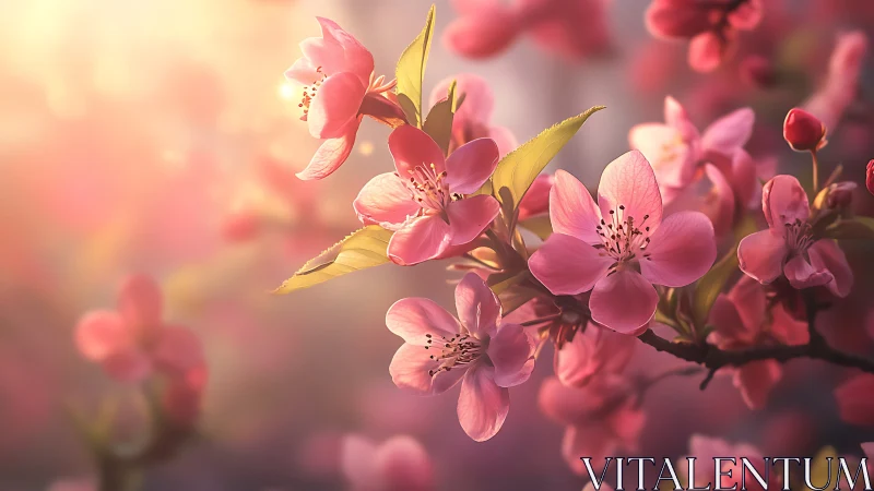Pink Blossom Clusters with Backlighting and Chromatic Gradient.