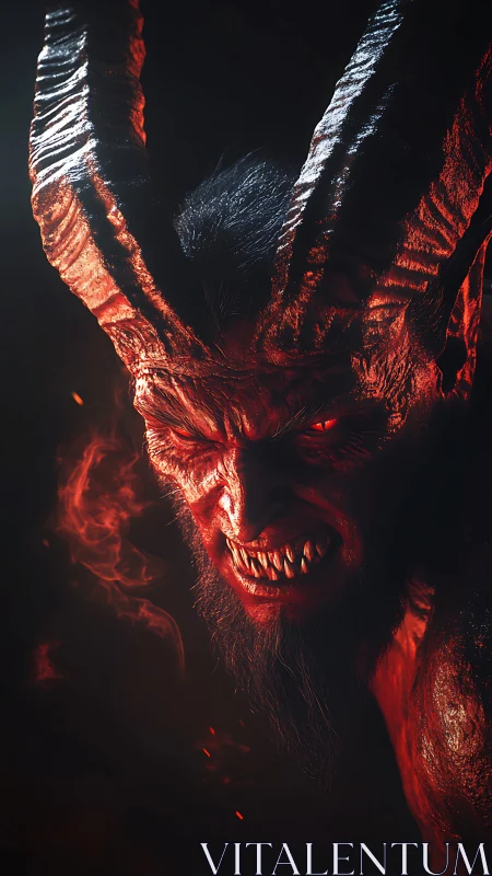 Infernal horned demon rendered with high-contrast cinematic lighting