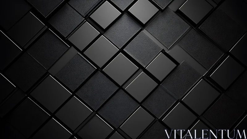 Black geometric 3D tiles forming layered abstract pattern.