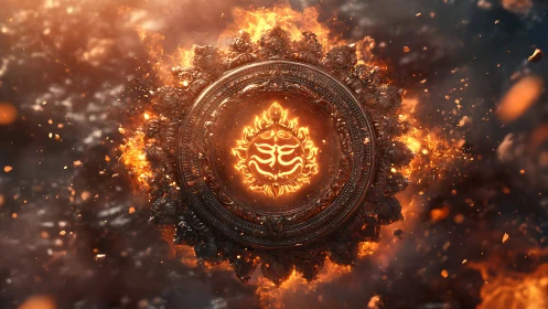 Sacred Symbol Ablaze with Divine Fire and Ornate Radiance