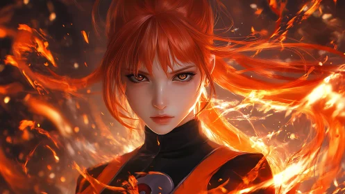 Incandescent pyrokinetic heroine in high-intensity flame vortex.