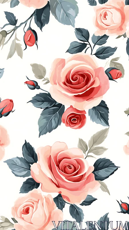 Coral Roses Dancing: Watercolor Romance Blooms Across Creamy Canvas