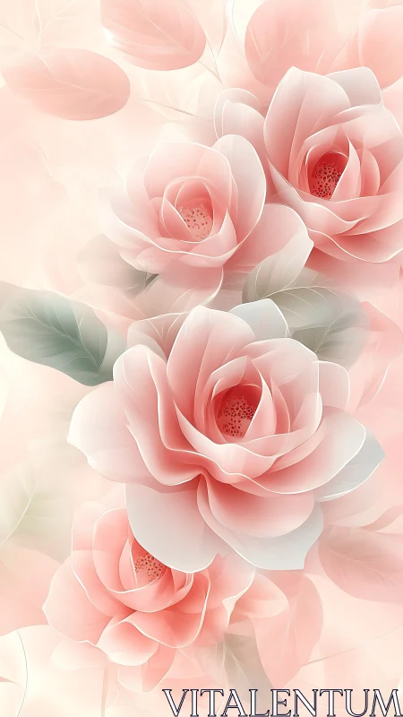 Soft Pink Roses Digital Illustration with Delicate Layered Petals.