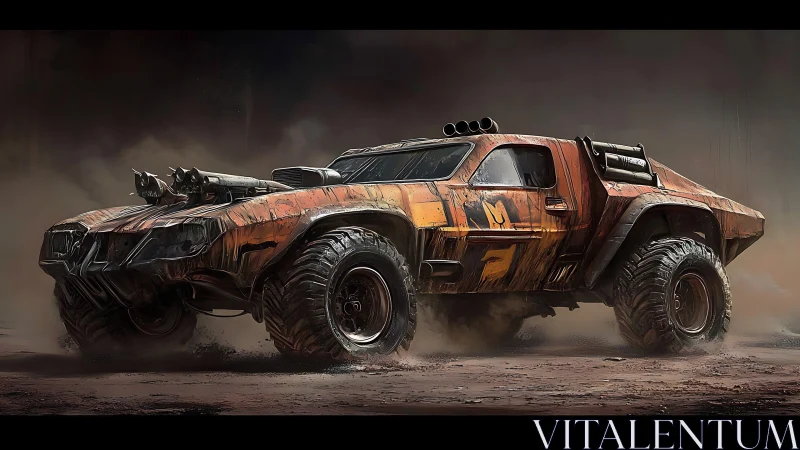 Heavily armored off‑road assault truck in dusty wasteland