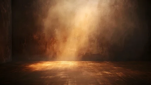 Warm Rustic Empty Room with Golden Light and Textured Walls.