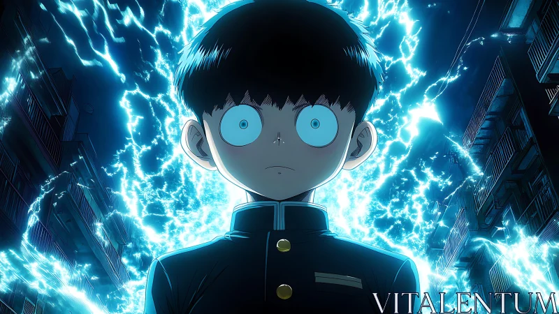 Psychic student radiates electric energy in neon alleyway.