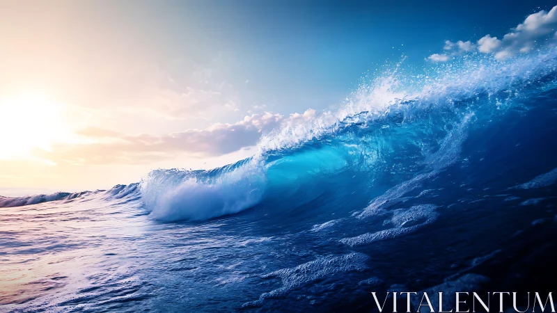 Ocean crest ignites in sunrise blues and molten gold.