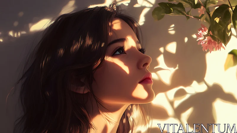 Side-lit female profile with botanical shadow projection study.