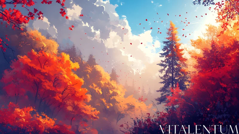 Autumn Forest with Luminous Sky.