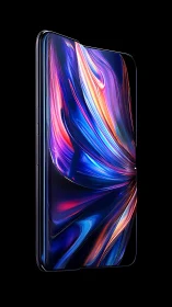 Curved OLED smartphone display renders iridescent light trails precisely