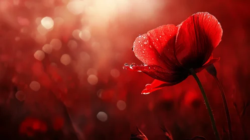 Red Petals and Morning Dew: Nature's Quiet Moment.