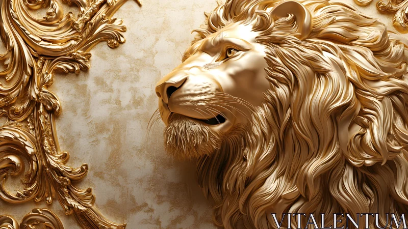Ornate golden lion sculpture in luxurious baroque art style.