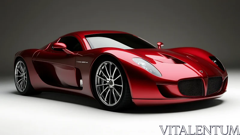 Shiny red sports car on studio background in side view.