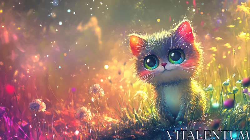 Illuminated Feline Subject With Chromatic Gradient Surround and Luminous Particle Effects