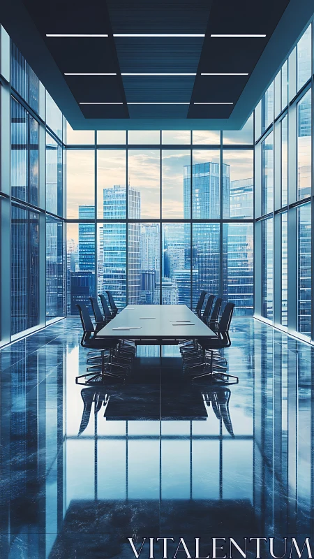High-Rise Conference Room with Panoramic City Skyline.