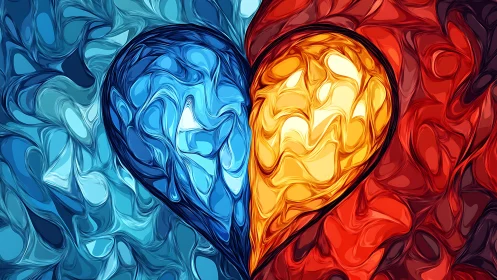 Dual Brain Hemispheres in Blue and Gold Fluid Abstract