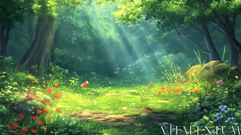 Sunlit Glade: Where Timeless Forests Breathe Golden Light.